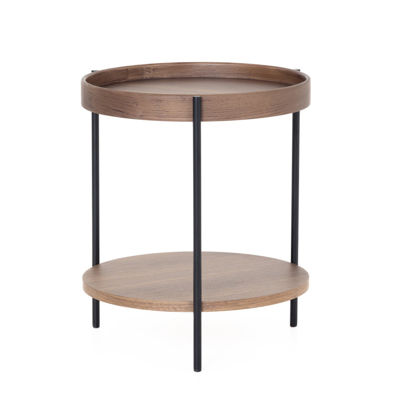 Lunaleigh - Table de bout ronde moderne, Bois brun