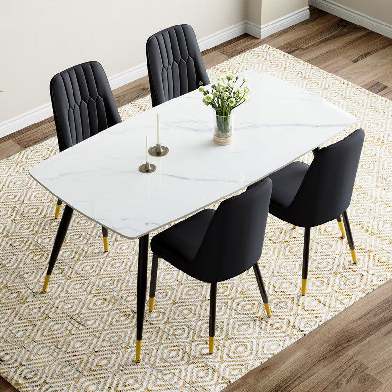 Marble Top Dining Set, Black, Black, 5