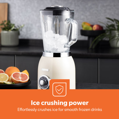 GEEPAS Retrovive 2-in-1 Food Jug Blender | Smoothie Maker with 1.5L Glass Juice Jar & Mini Coffee Spice Grinder Mill | 6 Stainless Steel Ice Crusher Blades | 2 Speed with Pulse Safe Lock | 800W