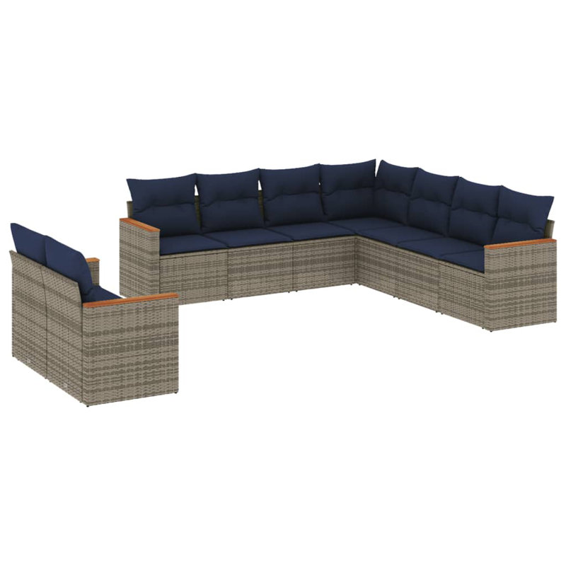Ensemble de canapé de patio 10 pièces avec coussins en rotin de polyester gris