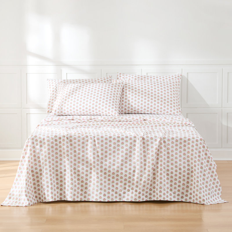 Prisha Floral Peach Sheet Set, Full Sheet Set with 5 Additional Pieces