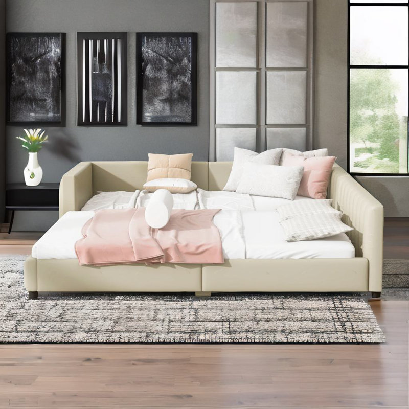 Lit pour mère et enfant (grand lit et lit simple TG), Beige