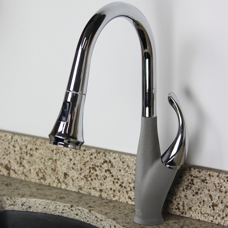 Transolid Layla Pull Out Kitchen Faucet, Polished Chrome/Gray