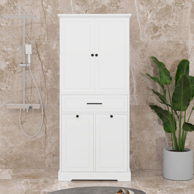 Armoire de rangement avec tiroir et tablette de porte, panier à linge inclinable