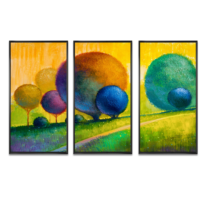 Décoration murale arbres colorés colorés III - Paysages, L 48 po x H 32 po, Cadre noir