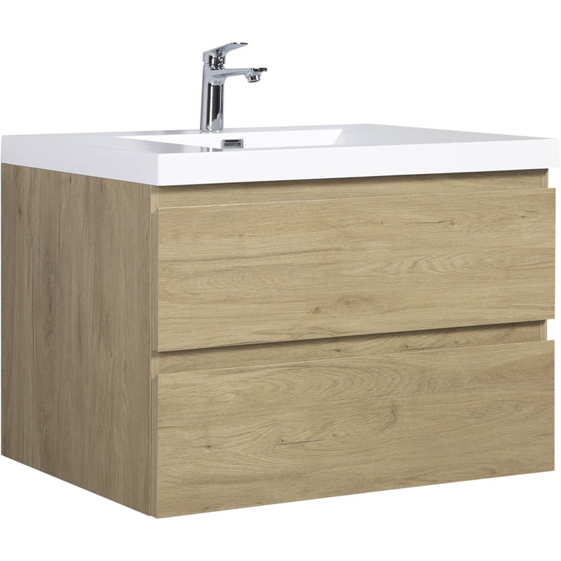Space-Saving Wall-Mounted Bathroom Vanity With High-Quality Sink And Ample Storage, Oak