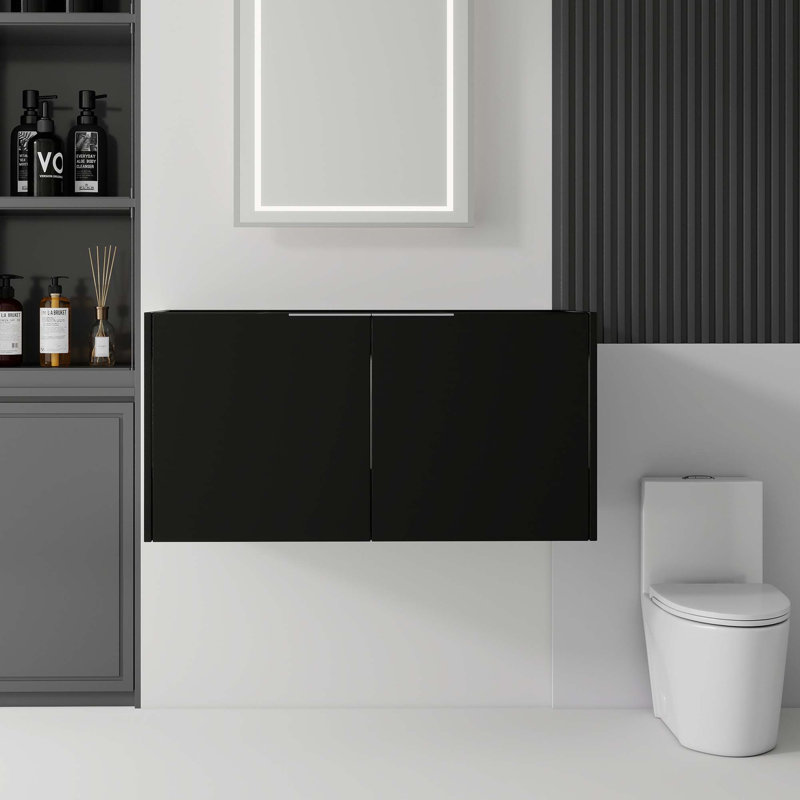 Meuble-lavabo flottant avec portes à fermeture douce et rangement spacieux, Noir