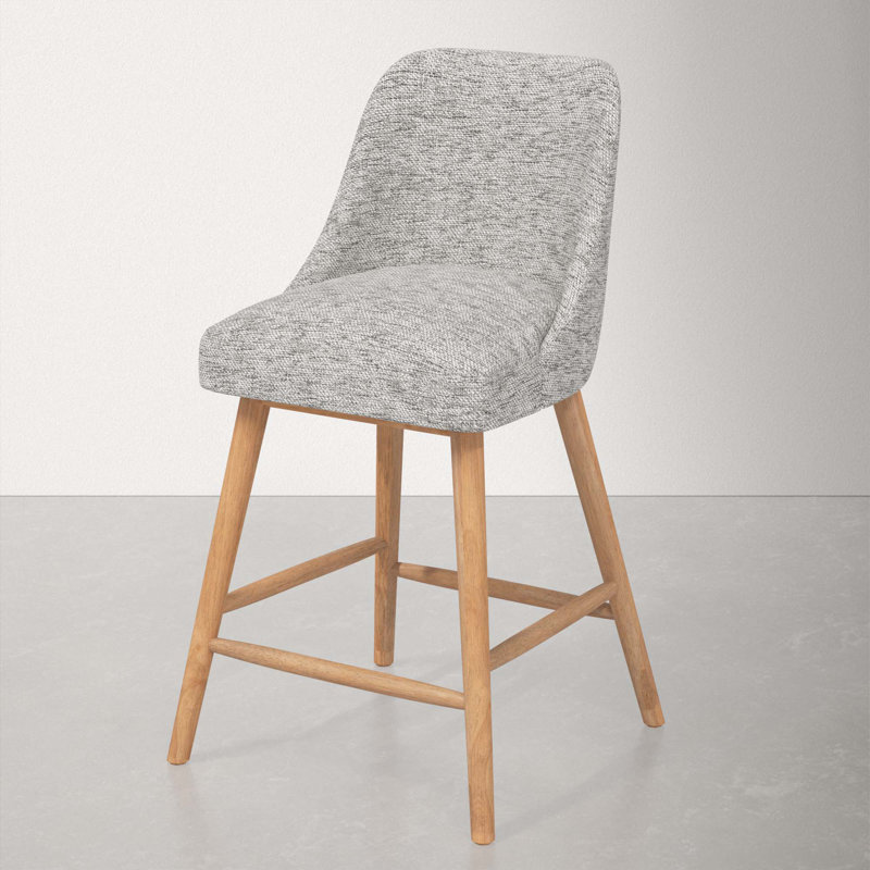 Tabouret Gallie, Bois naturel, Tabouret de comptoir (siège d'une hauteur de 27 p, Tweed Sustain® brume Milsap