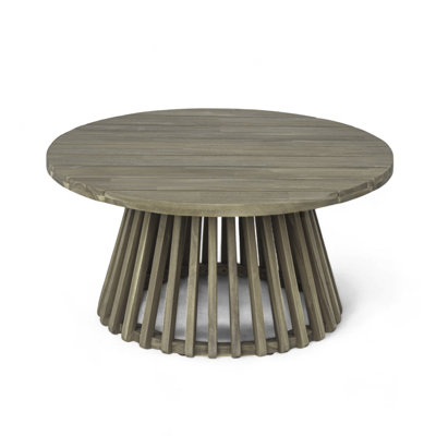 Outdoor Acacia Wood Patio Coffee Table, Round Coffee Table For Backyard, Lawn, Balcony,Grey Finish