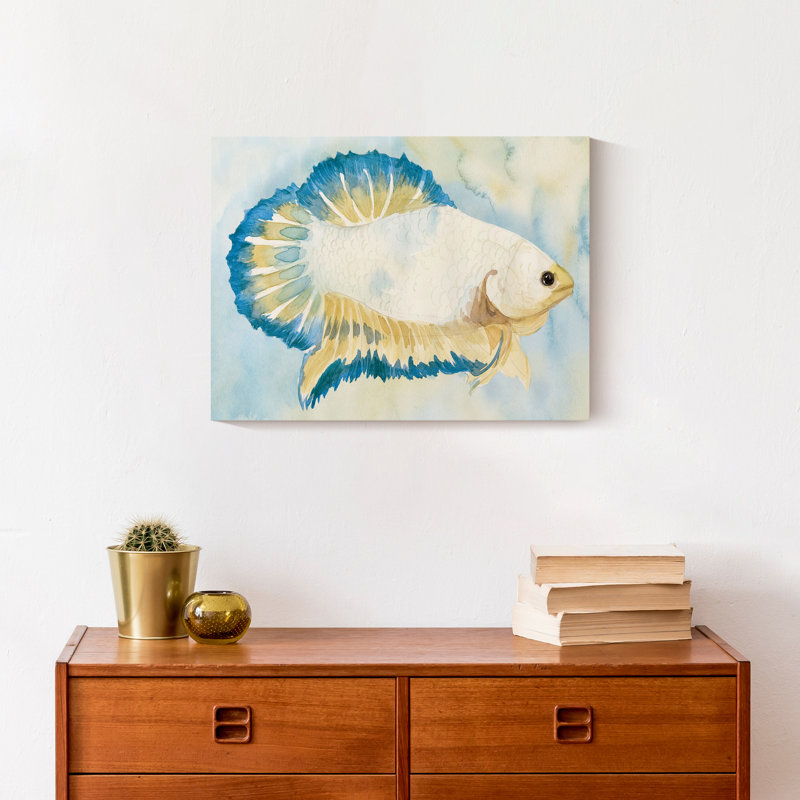 " White And Blue Fish ", 12" H x 16" W x 1.25" D, No Frame