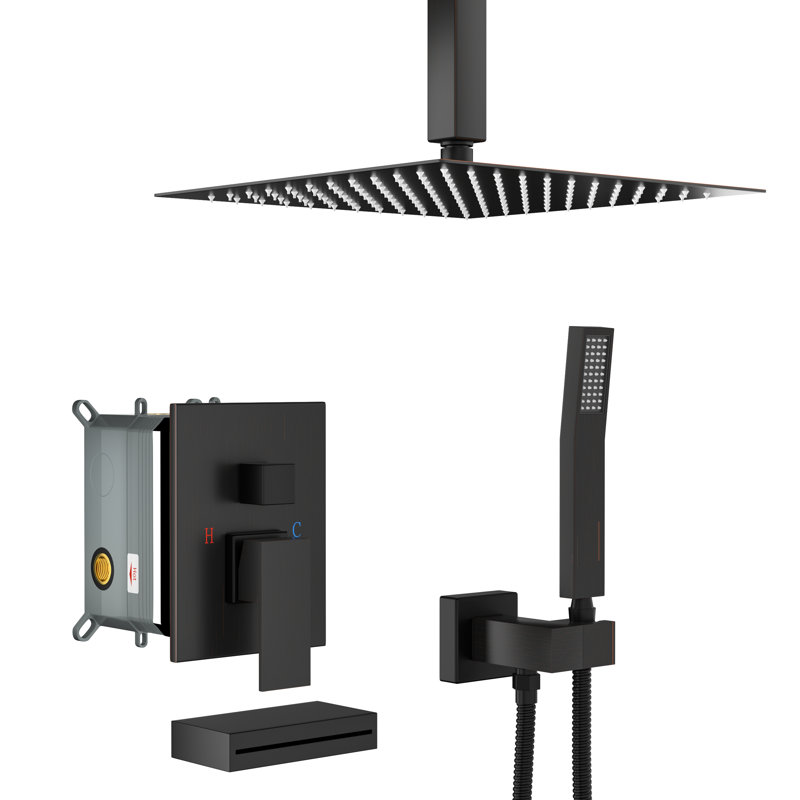 Système de douche carré à fixation au plafond 12 pouces avec valve brute Topcraft