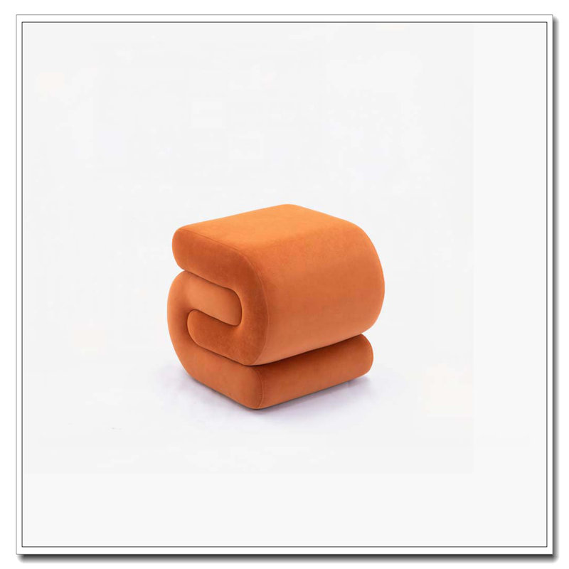S-shape Ottoman Makeup Stool Footstool, Orange Velvet