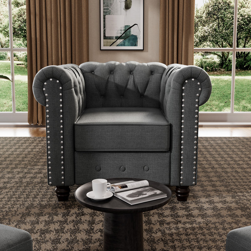 Fauteuil Chesterfield l 38,5 po Eisner, Mélange de lin gris