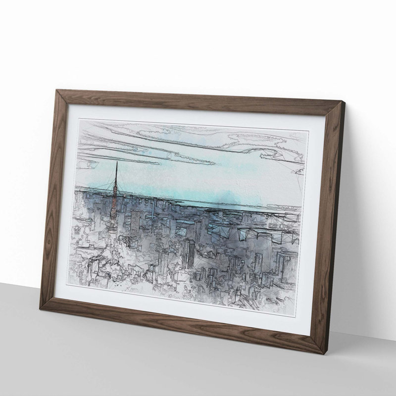 Tokyo Tower & Japan Skyline in Abstract - Picture Frame Graphic Art Print, Walnut, 35cm H x 50cm W x 2cm D