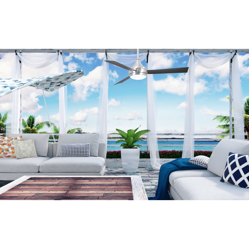 Donaire LED Outdoor Downrod Ceiling Fan, Brushed Stainless, Brushed Bronze