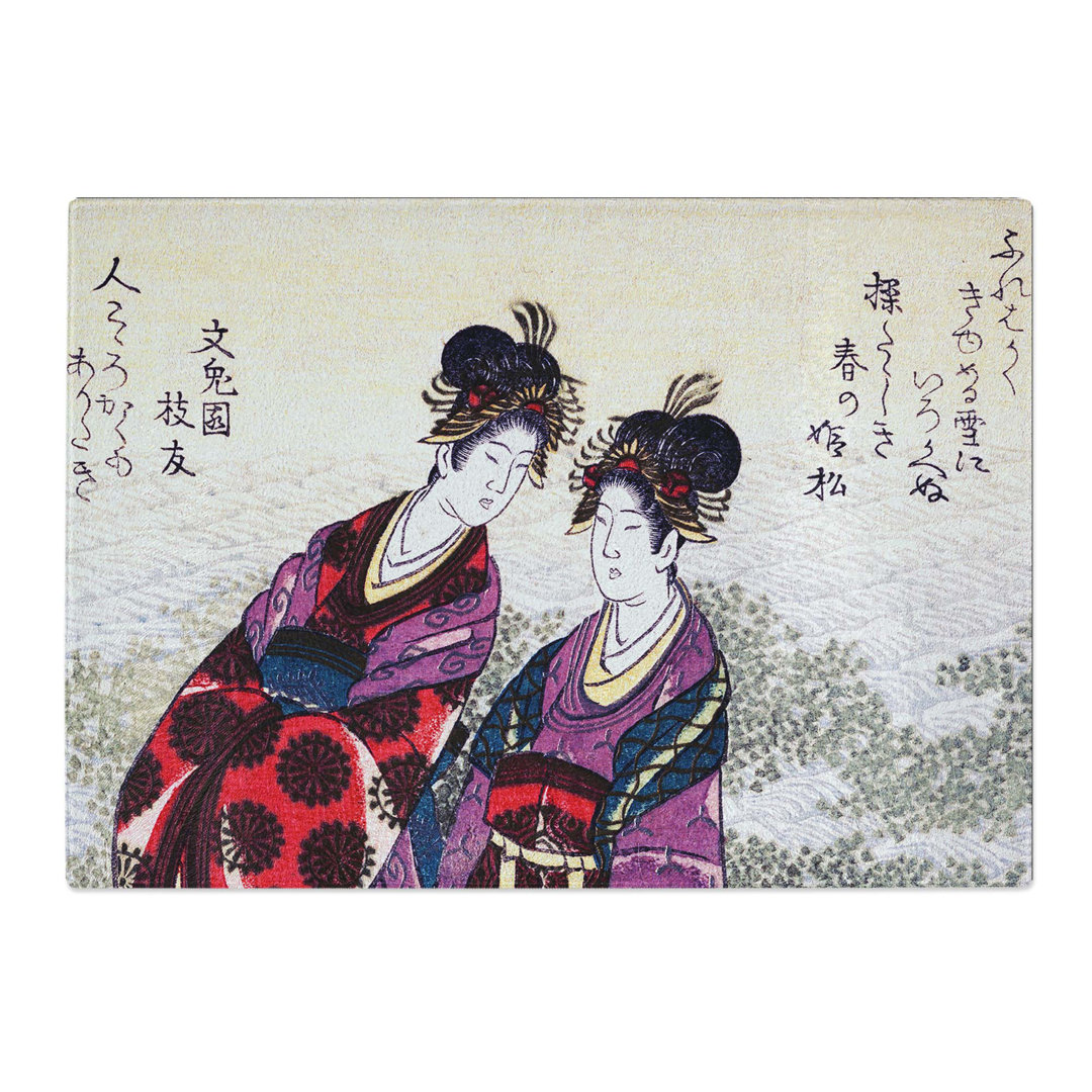 Tempered Glass Two Ladies Walking by Yashima Gakutei Chopping Board