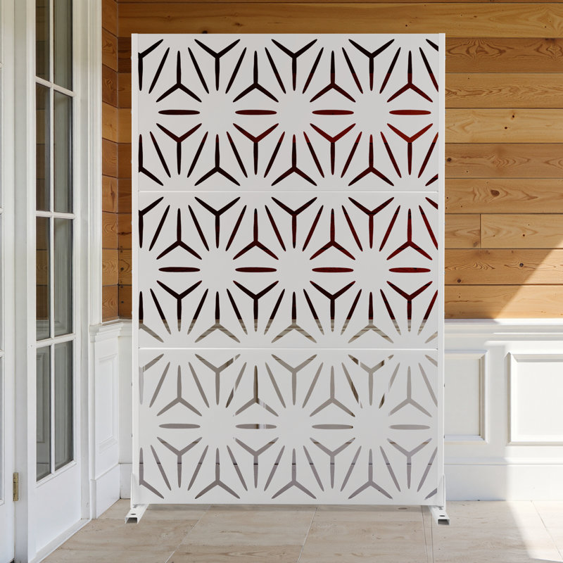 72" H x 47" W Metal Privacy Screen with Stand – Freestanding Outdoor Privacy Panel for Deck, Patio, Balcony, White