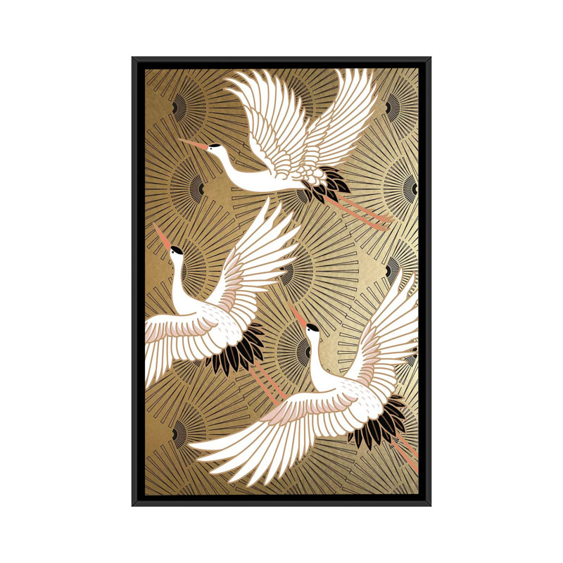 Crane japonais par Nikki Chu - reproduction, H 48 po x l 32 po x P 1,5 po, Cadre noir
