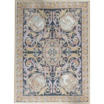 Hand-Knotted High-Quality Black and Beige Area Rug