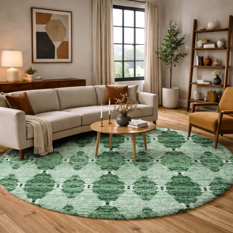 Tapis marocain de qualité supérieure à poils longs Dream Shag ADS610, 8' Round, Emerald