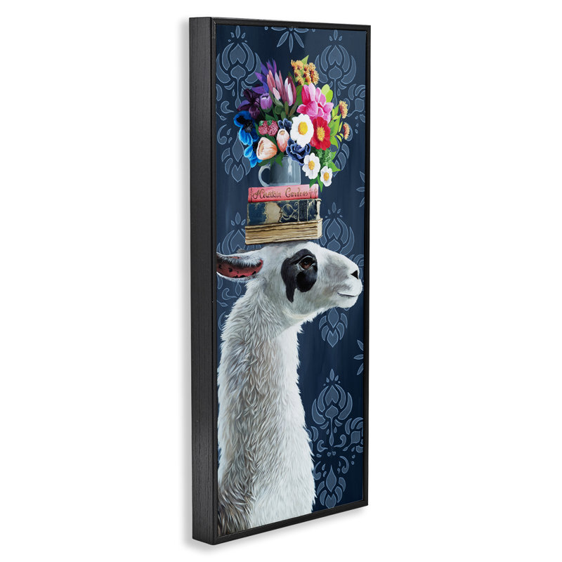 Lama avec livre et composition florale, estampe numérique, conception de Heather Gauthier, H 24 po x l 10 po