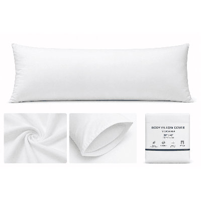 Breathable Body Pillowcase - Soft Microfiber Cover for Long Pillow - Envelope Closure - White - Comfortable Sleep Solution