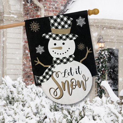 Checkered Snowman Burlap Winter House Flag