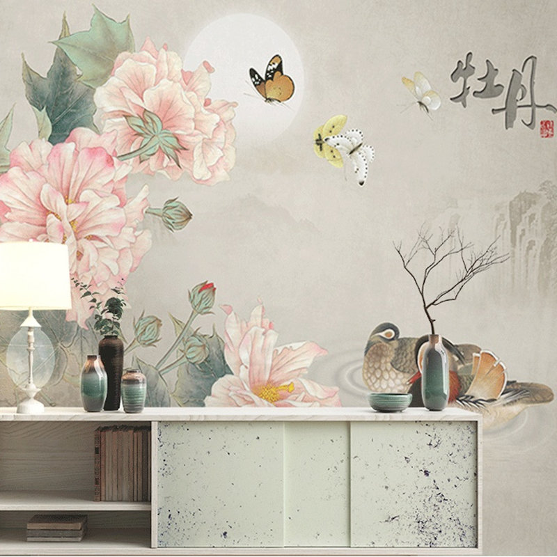 Murale paysage de pivoines Somonauk, L 35 po x l 55 po