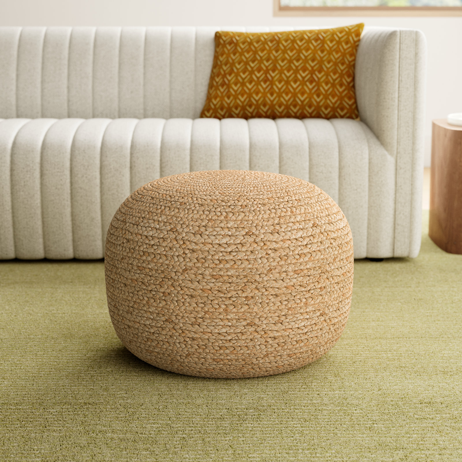 Rodriguez Upholstered Pouf, Khaki
