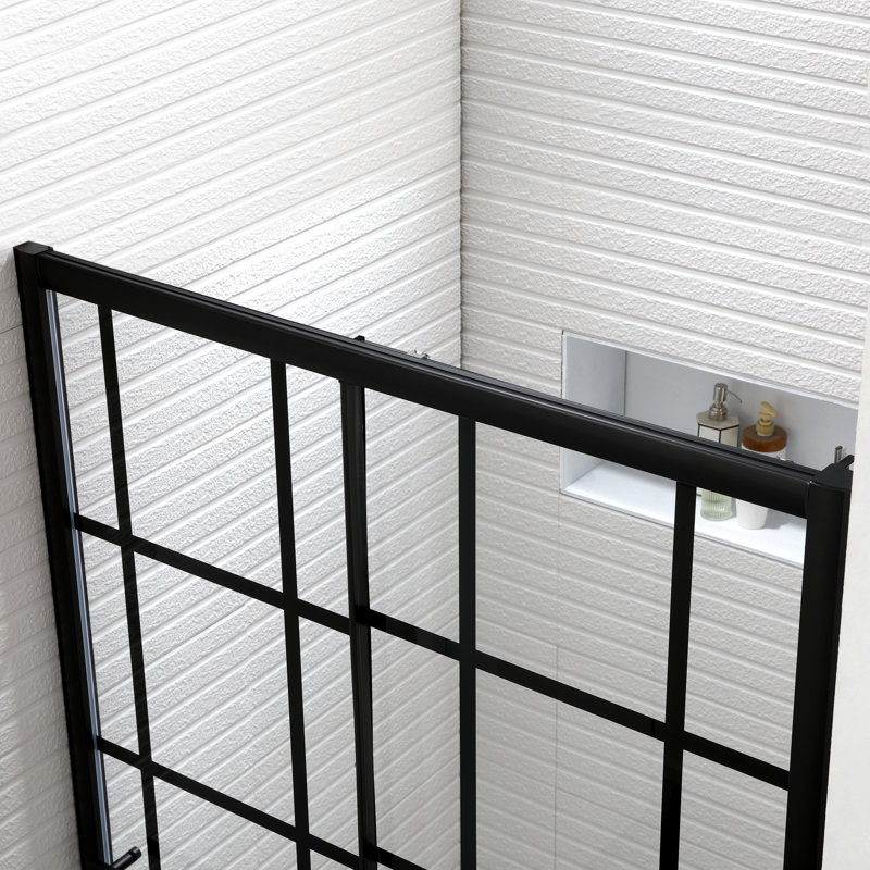 Porte de douche coulissante simple à cadre noir en aluminium l 66 po x H 72 po avec trempage à chaud et revêtement protecteur