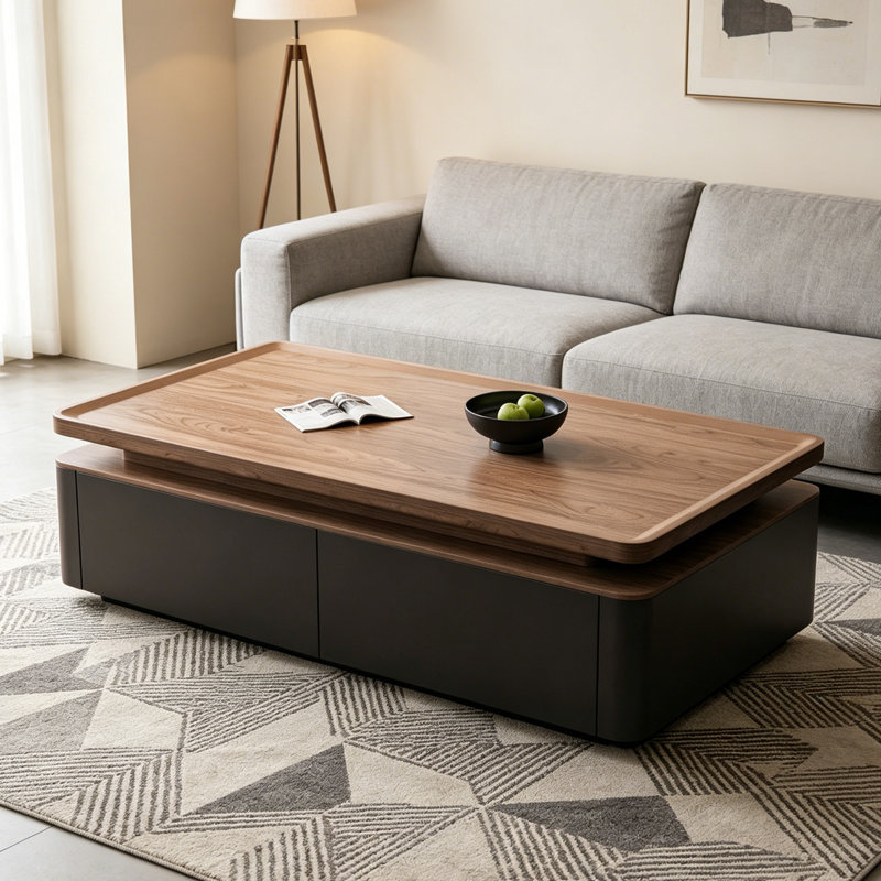 Table basse moderne avec rangement rectangulaire, 15.2" H x 55.1" W x 27.6" D