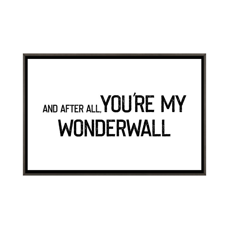 « Wonderwall », impression d’art textuel, H 40 po x l 60 po x 1,5 po, Toile avec cadre gris, Pas de tapis