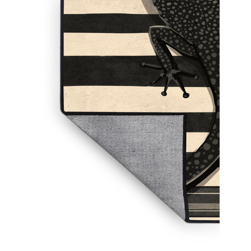 Machine Washable Oryn Salamander Modern Striped Rug in Black – Black Binding, 8 x 12