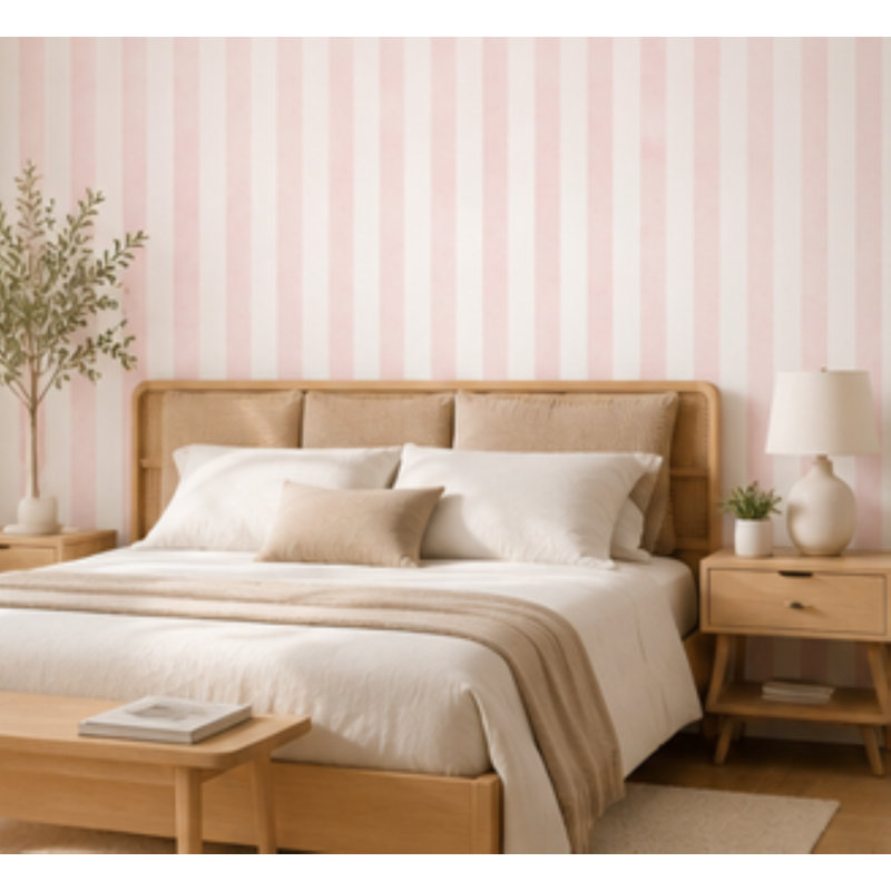  Rouleau de papier peint rayé L 33 pi x l 20,5 po, Rose