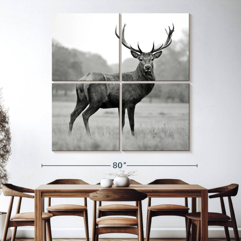 Proud Deer BW, 74" H x 74" W