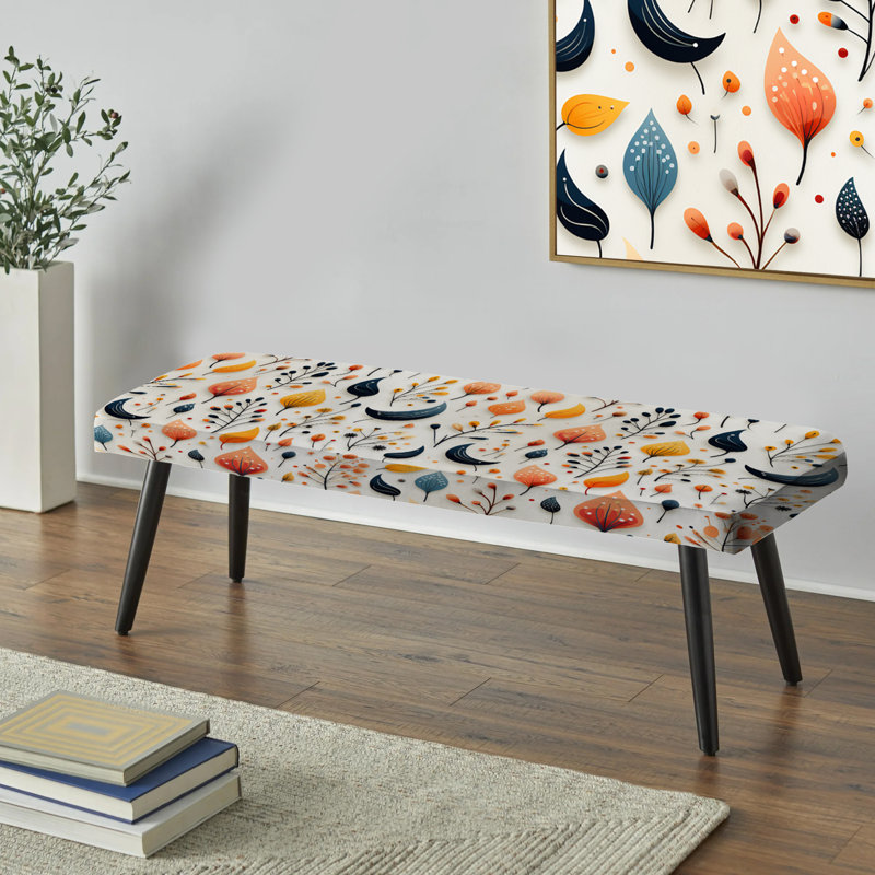 Banc rembourré floral noir, Minimalist Plants Paisley Pattern