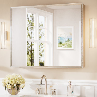 Recessed or Surface Medicine Cabinet with Mirror Easy Assembly Aluminum Framed Tempered Glass