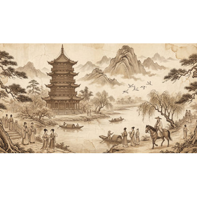 Papier peint traditionnel chinois Pagode