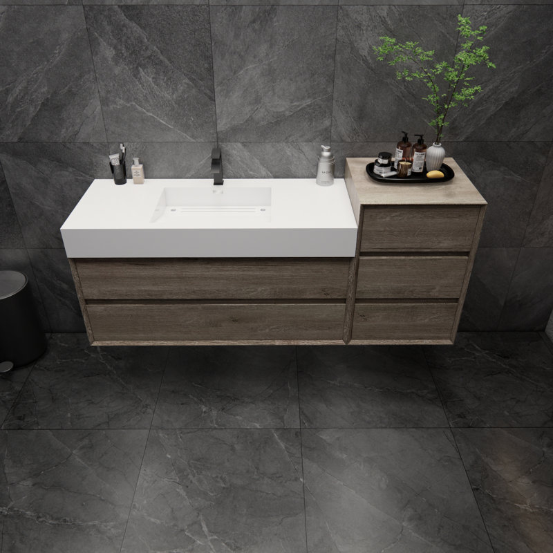 Meuble-lavabo mural simple 67 po Albizu, Gris