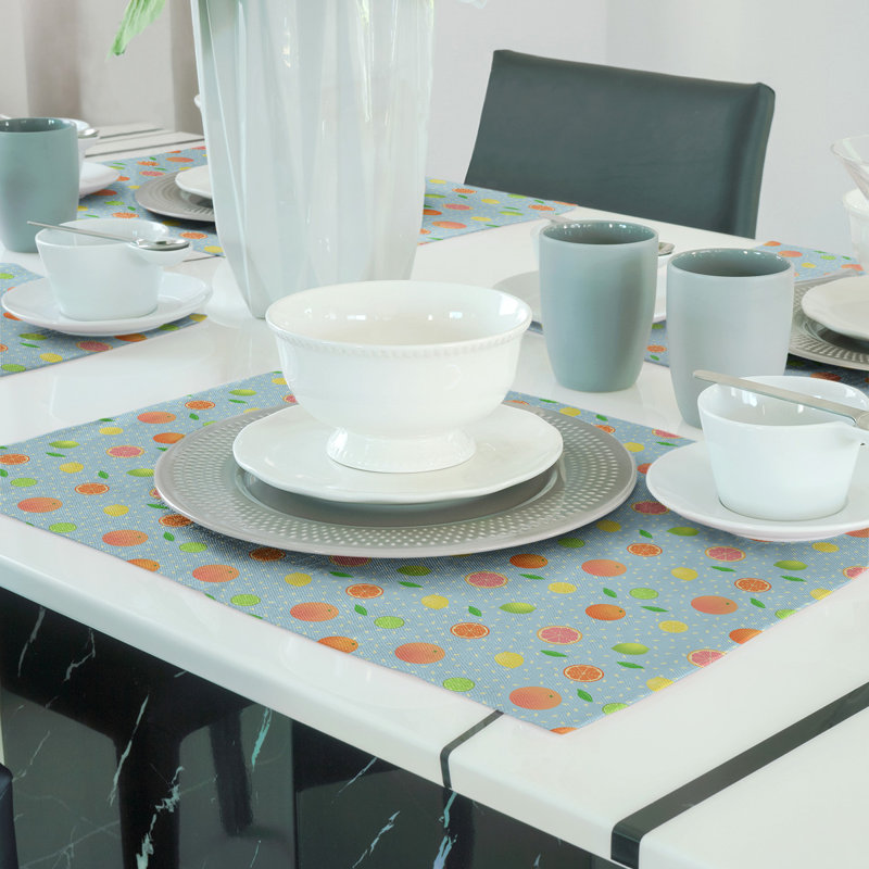 Napperon en coton 18 po Citrus fruit, Bleu sarcelle