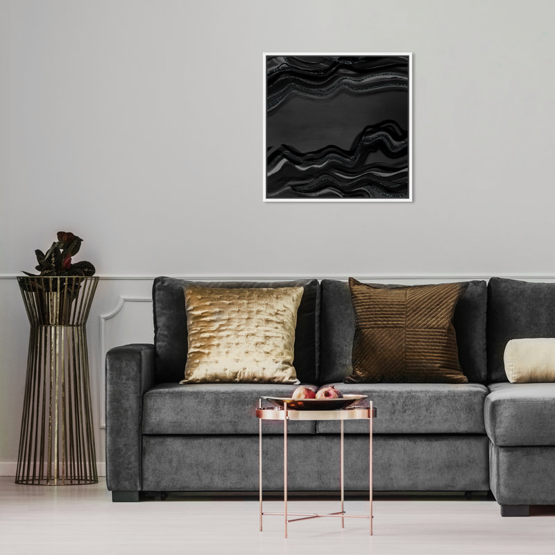 «Night Flow Dark Glitter», reproduction d'impression sur toile, Cadre blanc, H 16 po x l 16 po