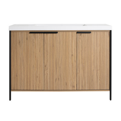 Meuble-lavabo autoportant 48 po avec lavabo en résine et 3 portes d'armoire à fermeture en douceur