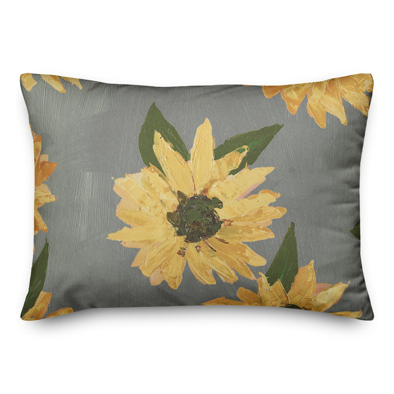  Painted Sunflower 16 Outdoor Rectangular Pillow Cover & Insert, Gray