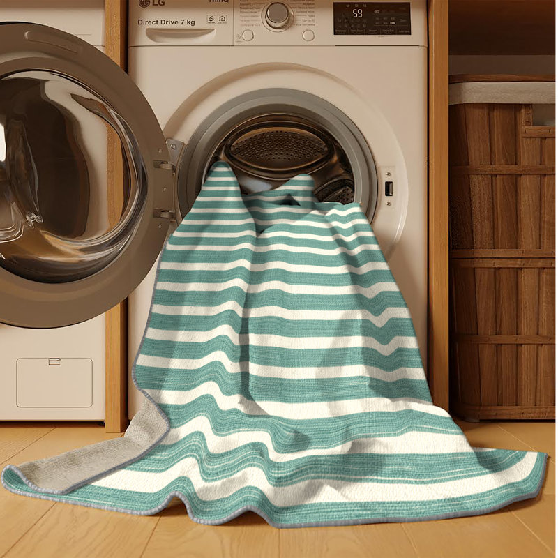 Machine Washable Horizontal Stripes Gray Area Rug, Rectangle 8' x 12'