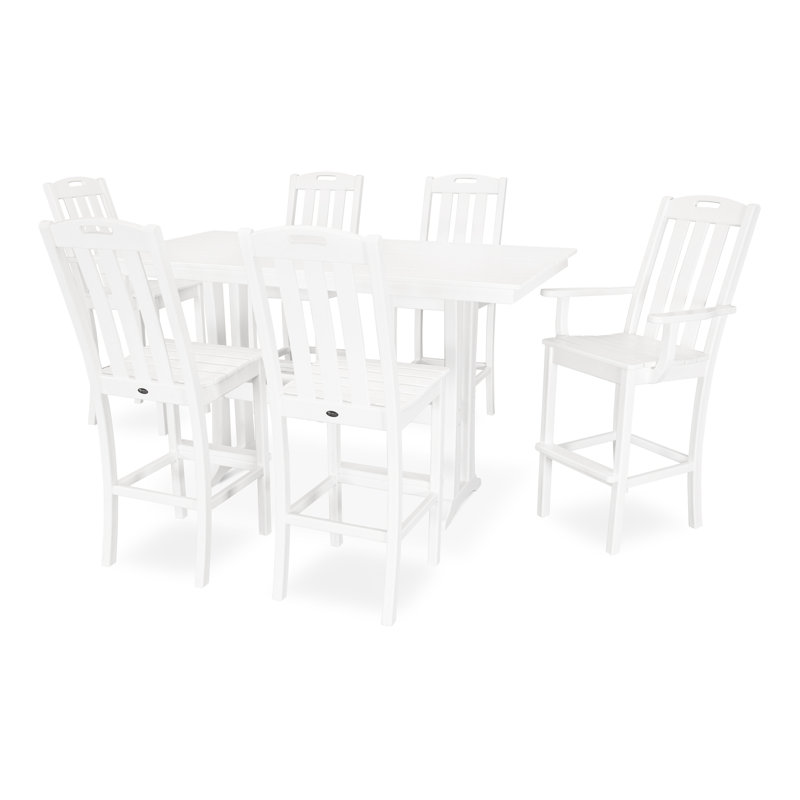Yacht Club 7-Piece Farmhouse Trestle Bar Set, Classic White