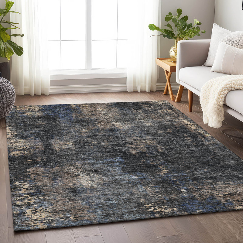 Premium Machine Washable Prisco Charcoal Rug, Rectangle 10' x 14'