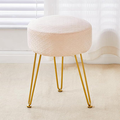 Tabouret Repose-pieds Repose-pieds en velours Tabouret rond Banc Repose-pieds Moderne Petit tabouret Table d'appoint Repose-pieds avec pied en métal Tabouret de coiffeuse pour salle de bain Champagne