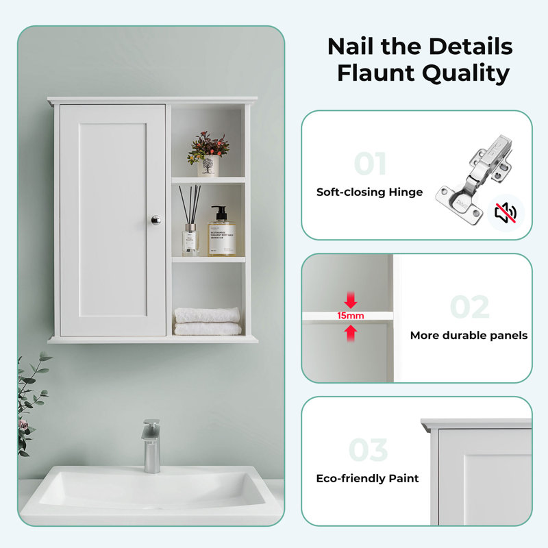  24 in. W x 7 in. D x 28 in. H Wall Bathroom Cabinet Over the Toilet Storage, White