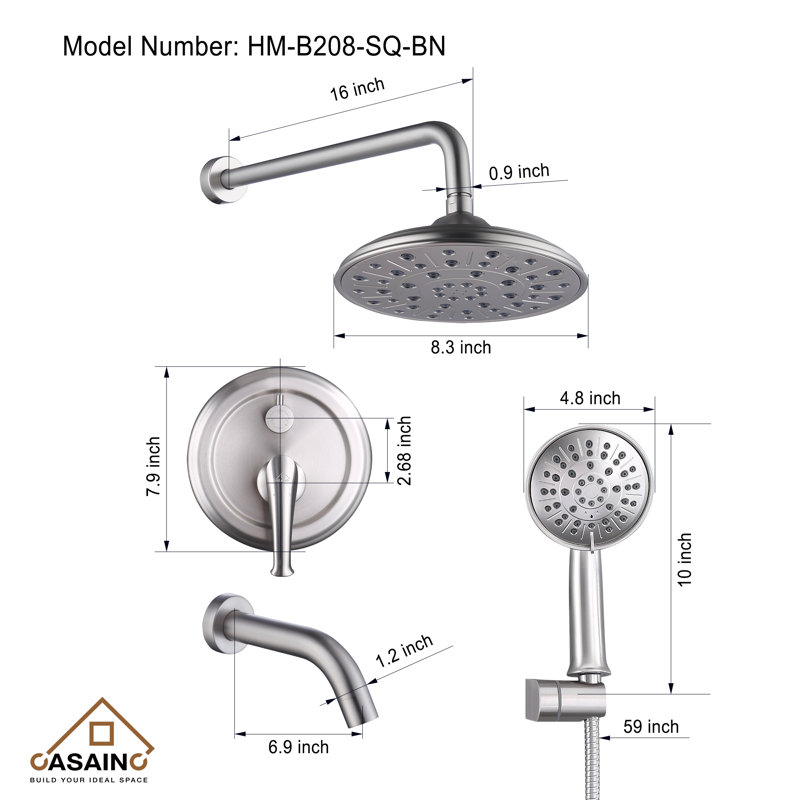 Système de douche à pluie à fixation murale 3 fonctions Retro, Nickel brossé
