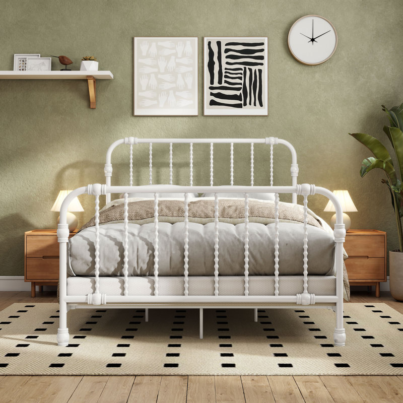 Wren Metal Spindle Panel Bed, Full, White